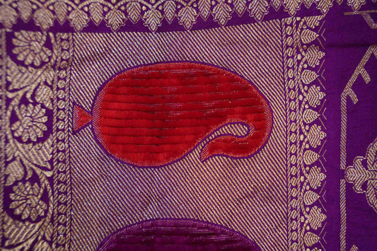 Purple Mashru with velvet mango motifs border