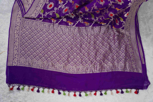 Purple Banarsi saree intricate motif