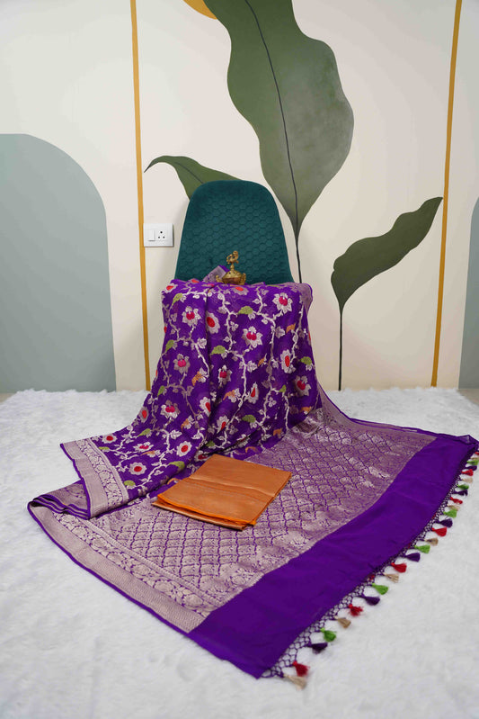 Purple Banarsi saree intricate motif