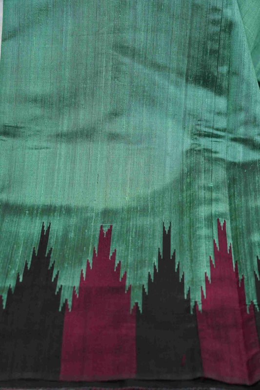 Tussar Green with maroon temple border