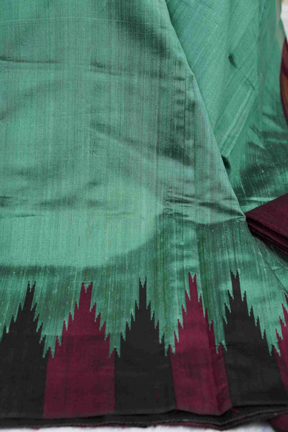 Tussar Green with maroon temple border