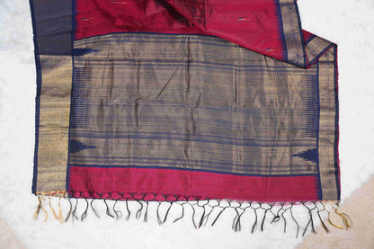 Tussar Maroon w blue temple border munia butti