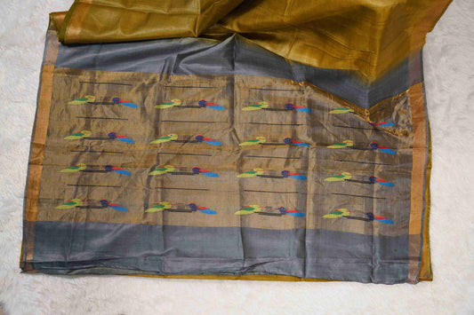 Silk with Pithani Pallu - Mehindi green with blue pallu
