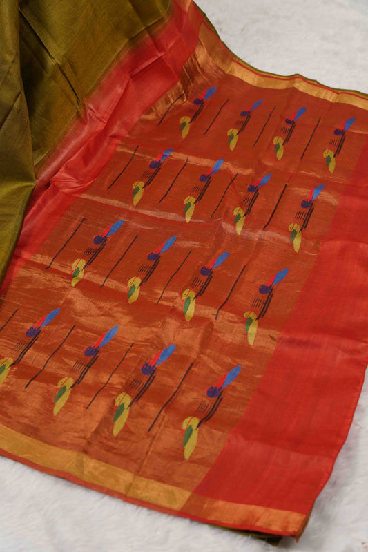 Olive Green Soft Silk with Paithani Patterned Pallu