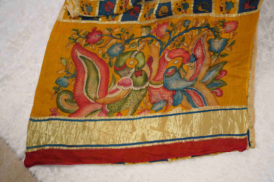 Gajji Silk Kalamkaari with Beige Peacock Pallu