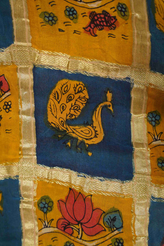 Gajji Silk Kalamkaari with Beige Peacock Pallu