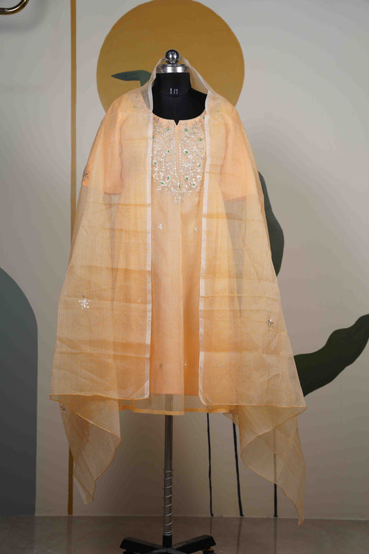 Light Peach Kota neck only Dress
