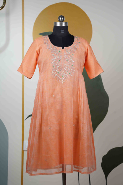 Dark Peach Kota neck only Dress