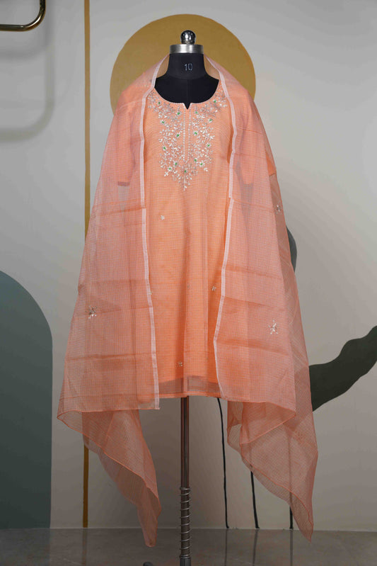 Dark Peach Kota neck only Dress