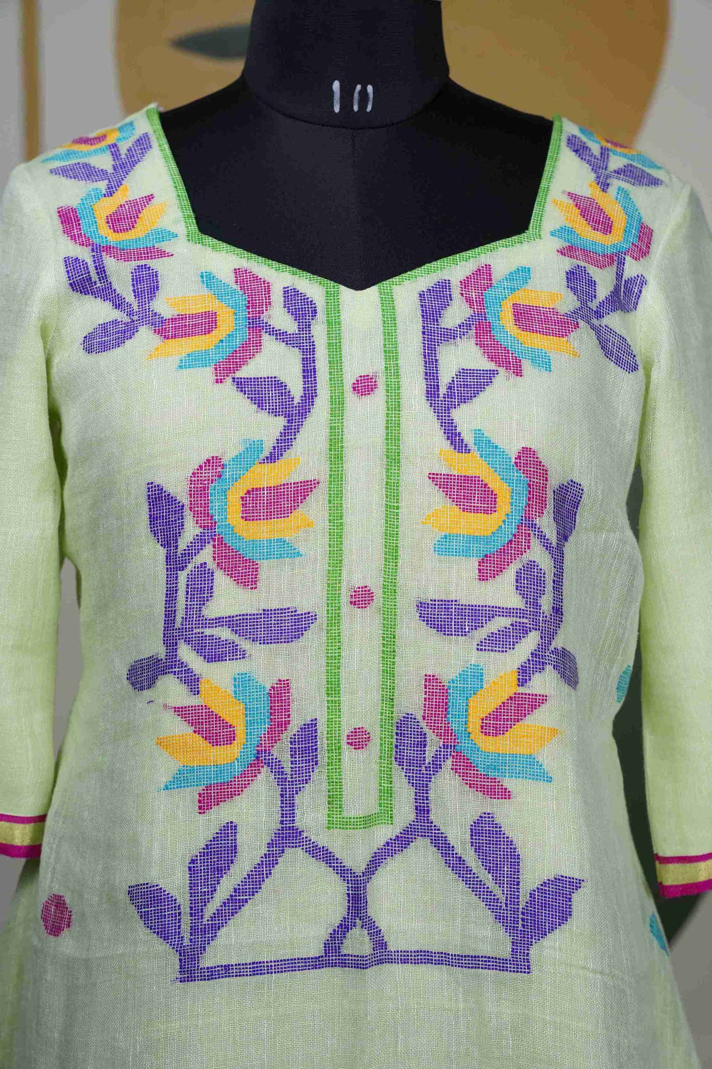 Pastel Pista Green Jamdhani Jute Dress