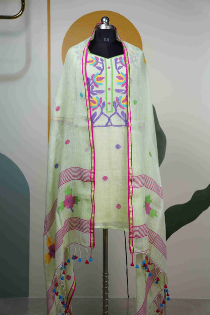 Pastel Pista Green Jamdhani Jute Dress