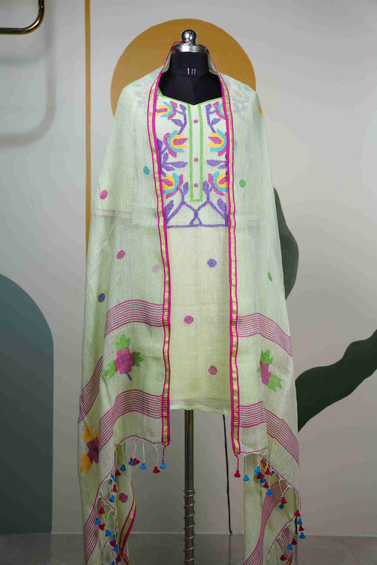 Pastel Pista Green Jamdhani Jute Dress