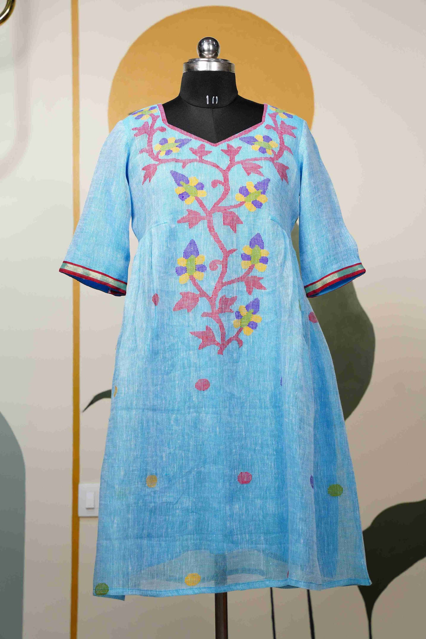 Sky Blue Jamdhani Jute Dress