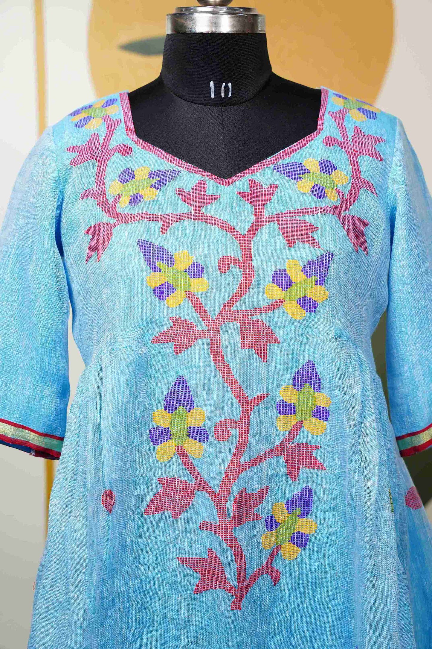 Sky Blue Jamdhani Jute Dress
