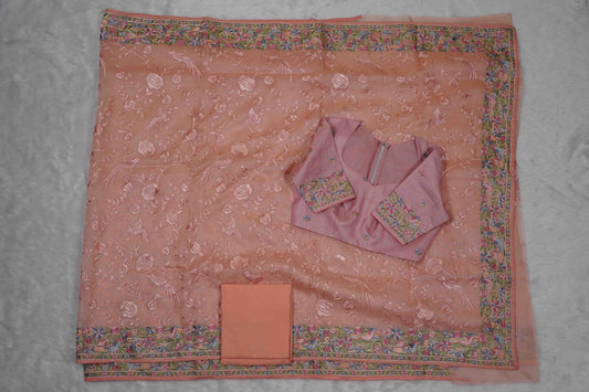 Organza Parsi Gara Peach Saree