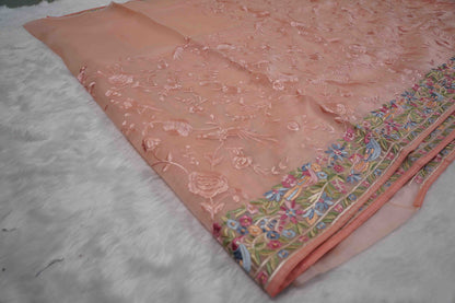 Organza Parsi Gara Peach Saree