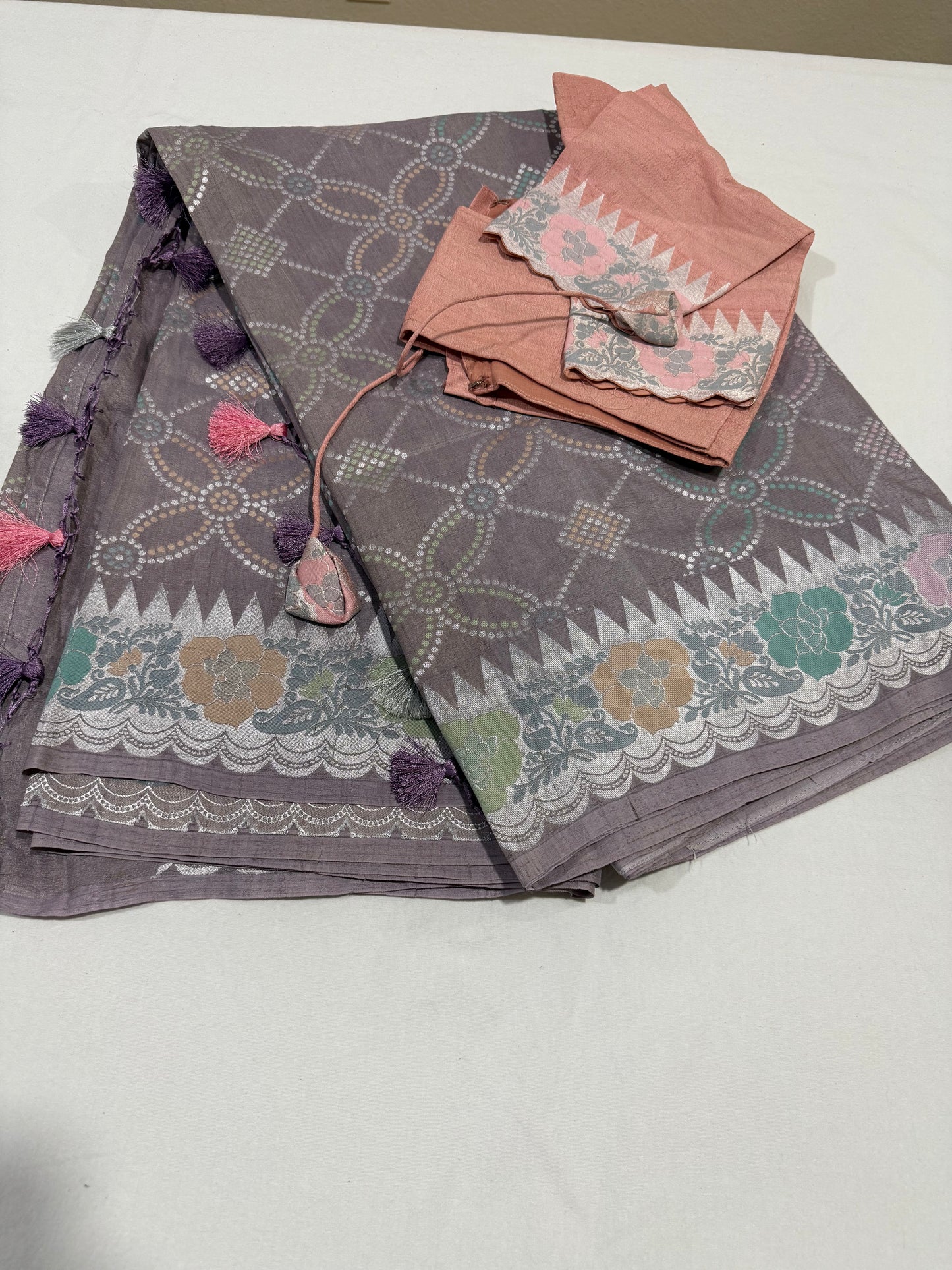 Lavendar Tussar Banarasi Georgette