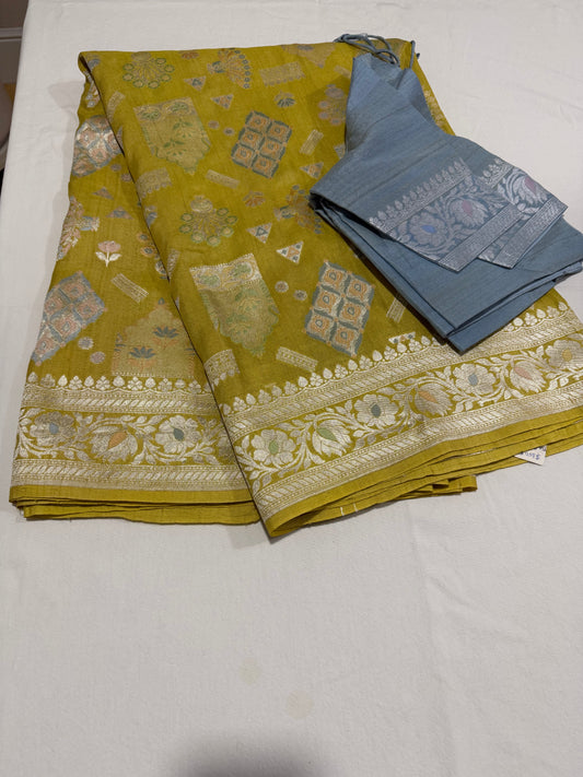 Mustard Tussar Banarasi Georgette