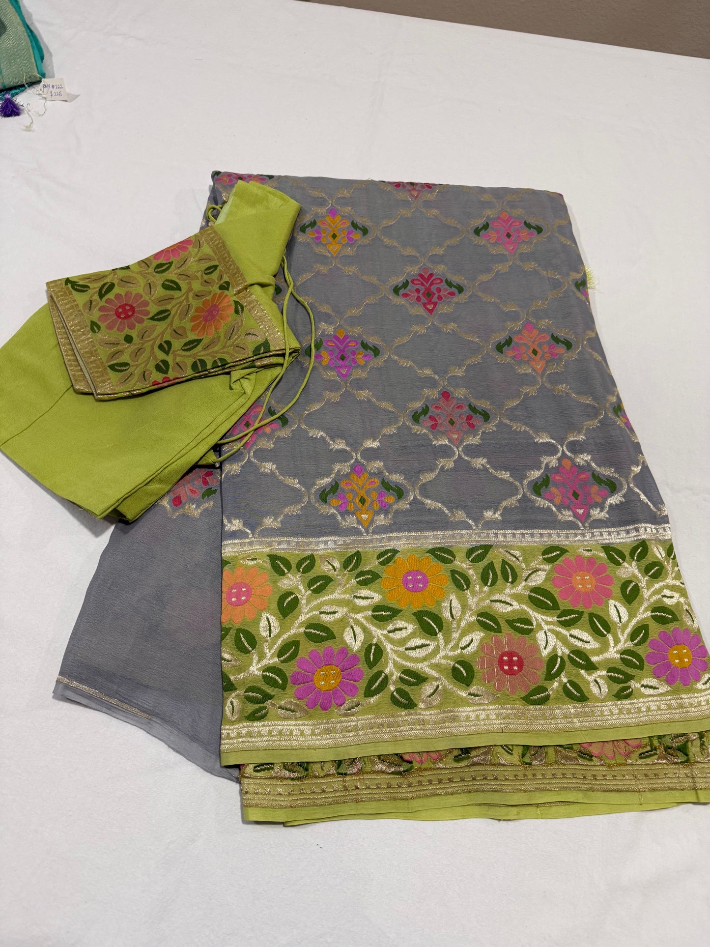 Grey Mennakari Tussar Banarsi Georgette