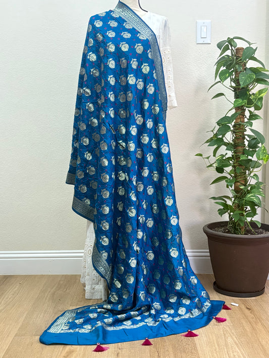 Lightweight Blue Banarasi Dupatta
