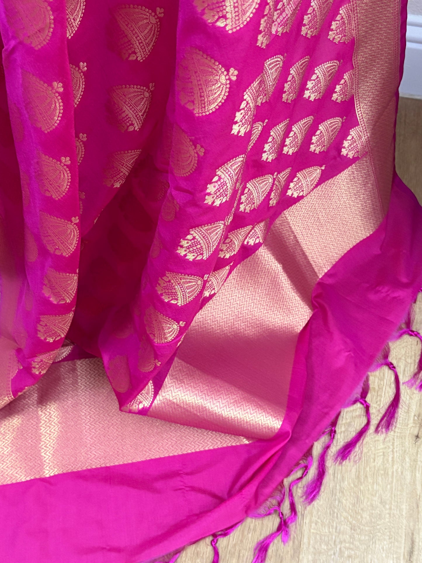 Pink Banarasi Dupatta with Gold Butti