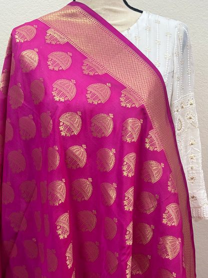 Pink Banarasi Dupatta with Gold Butti