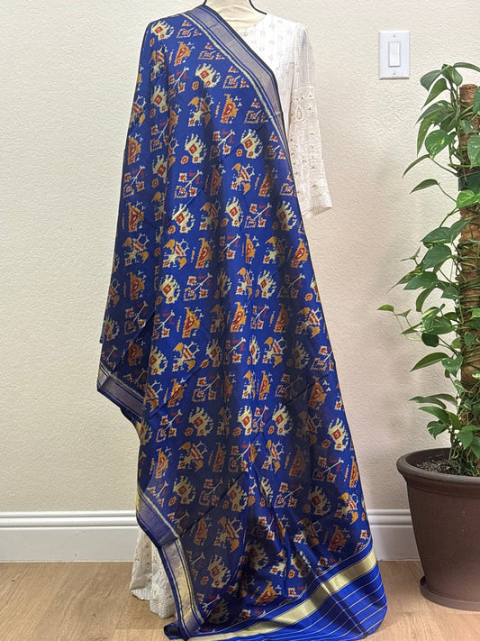 Blue Cotton Patola Dupatta