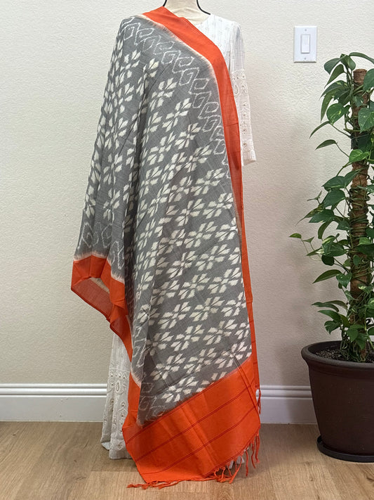 Grey Cotton ikkat Dupatta