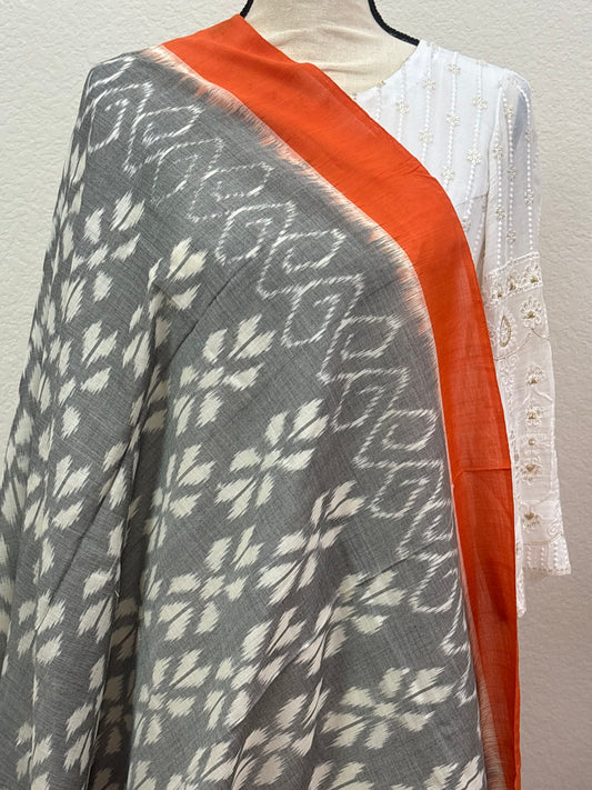 Grey Cotton ikkat Dupatta