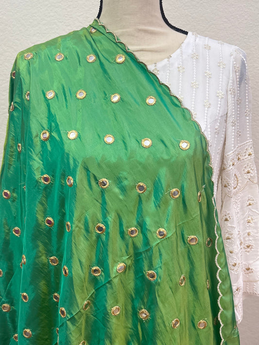 Soft Silk Green Mirror Dupatta