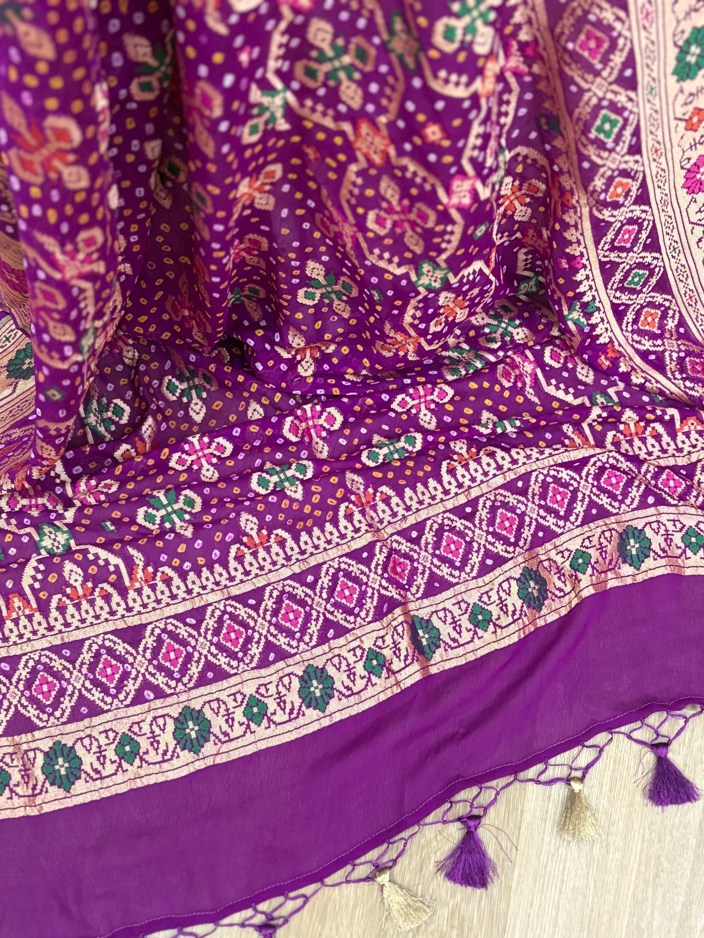 Purple Banarasi Georgette Bandhani Dupatta with Meenakari Work