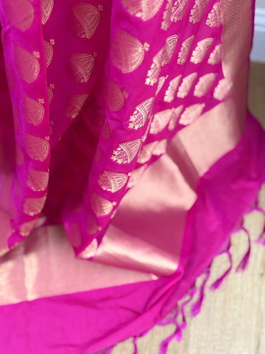 Pink Banarasi Dupatta with Gold Butti