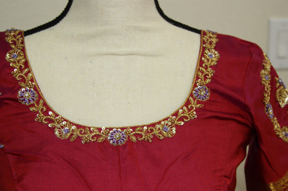 Lavender Kanchi Brocade Lehenga with Maroon Mugam Work & Maroon Falling Dupatta