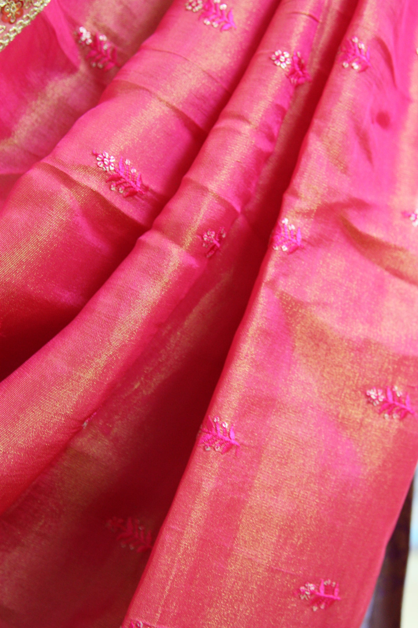 Lavender Kanchi Brocade Lehenga with Maroon Mugam Work & Maroon Falling Dupatta