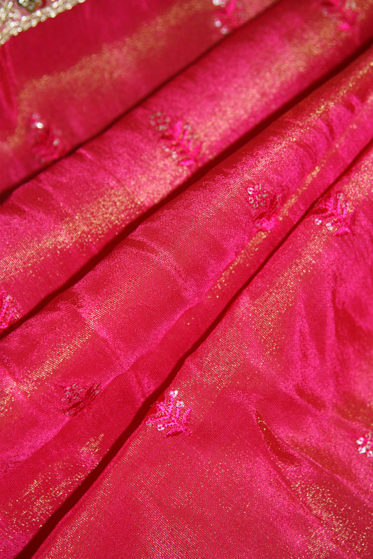 Lavender Kanchi Brocade Lehenga with Maroon Mugam Work & Maroon Falling Dupatta