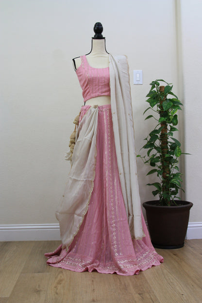 Light pink Chikankari Lehenga with Sequin Work & Cream Tissue Dupatta