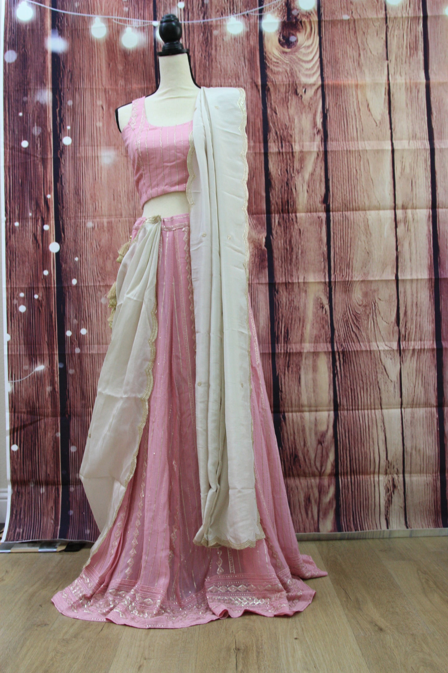 Light pink Chikankari Lehenga with Sequin Work & Cream Tissue Dupatta