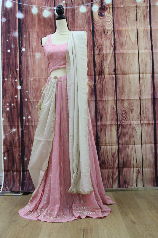 Light pink Chikankari Lehenga with Sequin Work & Cream Tissue Dupatta