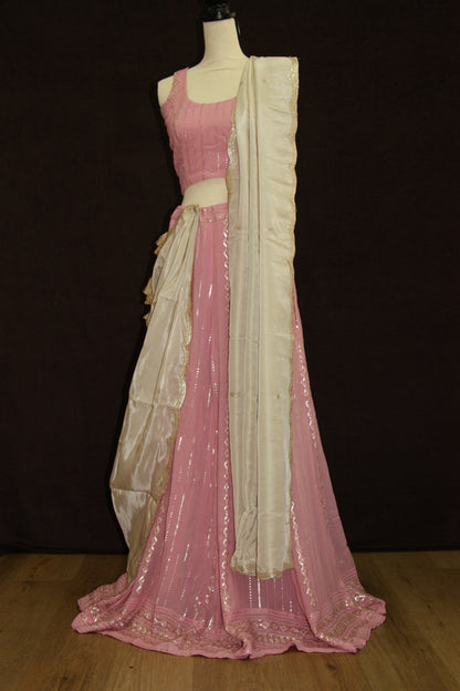 Light pink Chikankari Lehenga with Sequin Work & Cream Tissue Dupatta
