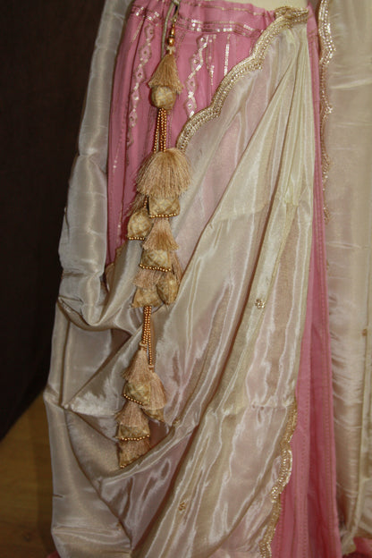 Light pink Chikankari Lehenga with Sequin Work & Cream Tissue Dupatta
