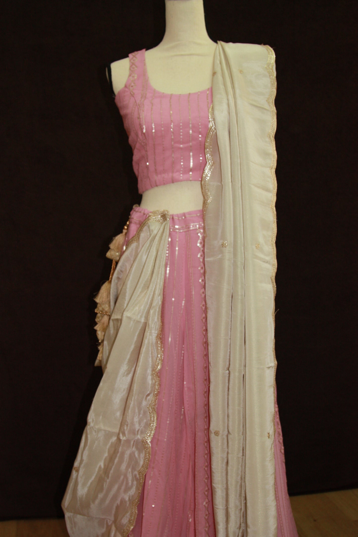 Light pink Chikankari Lehenga with Sequin Work & Cream Tissue Dupatta