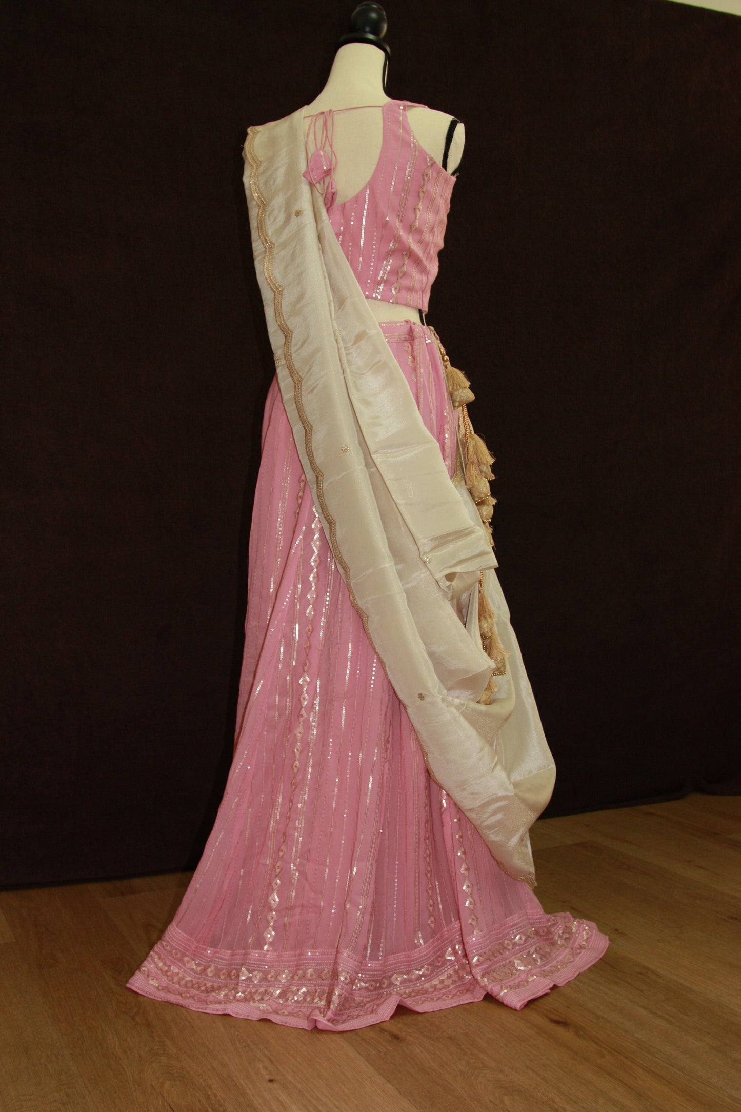 Light pink Chikankari Lehenga with Sequin Work & Cream Tissue Dupatta