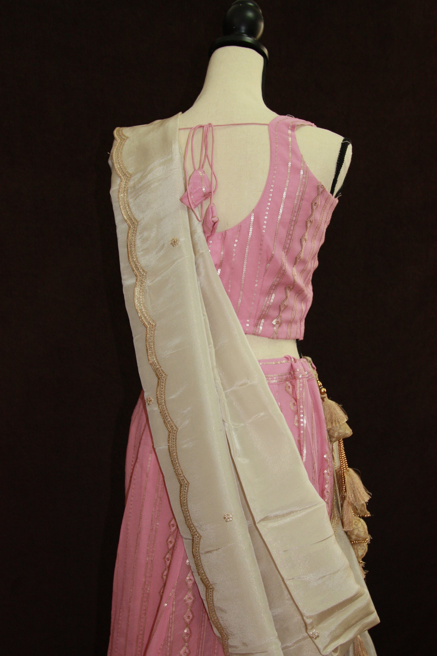 Light pink Chikankari Lehenga with Sequin Work & Cream Tissue Dupatta