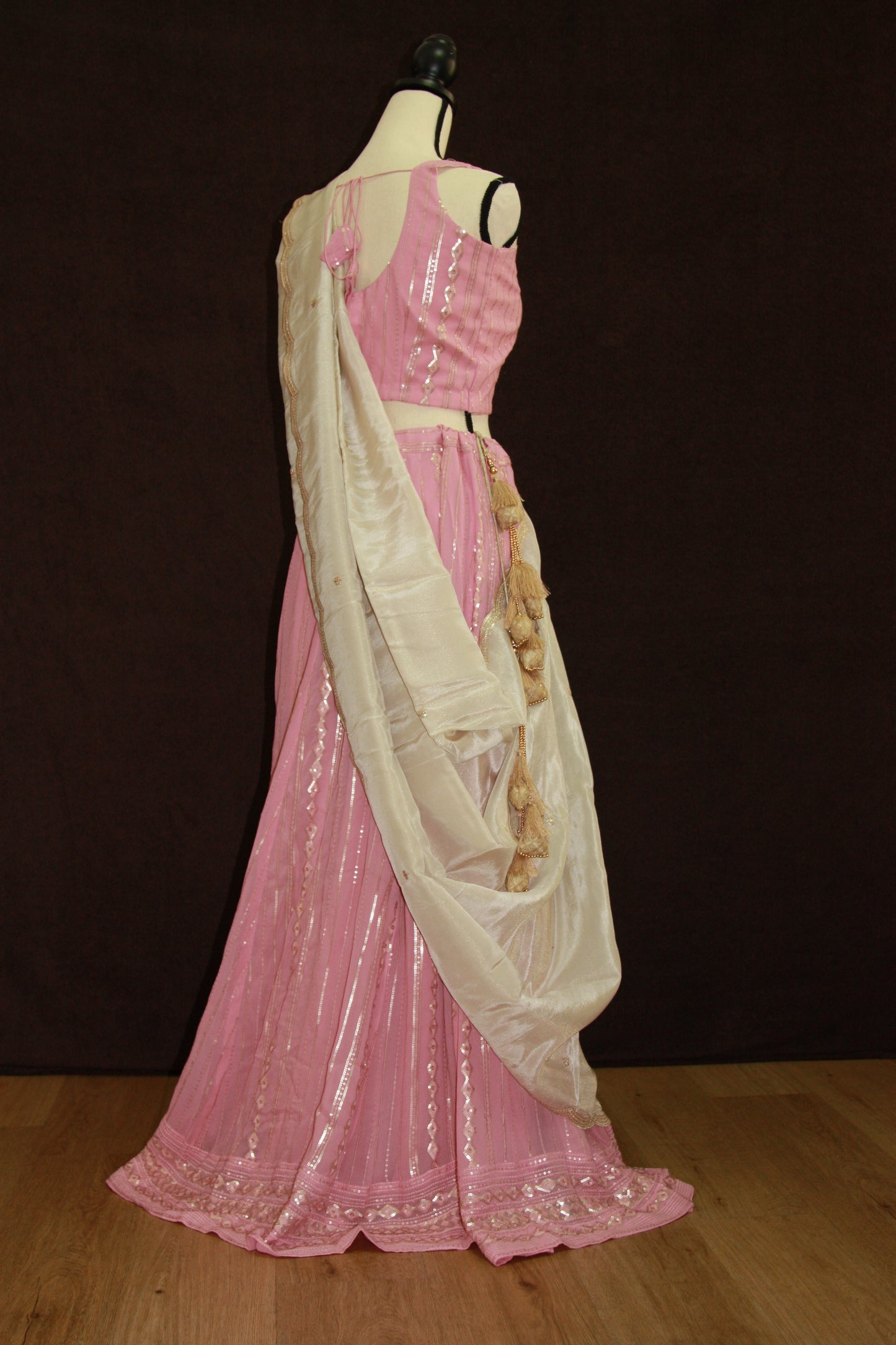 Light pink Chikankari Lehenga with Sequin Work & Cream Tissue Dupatta