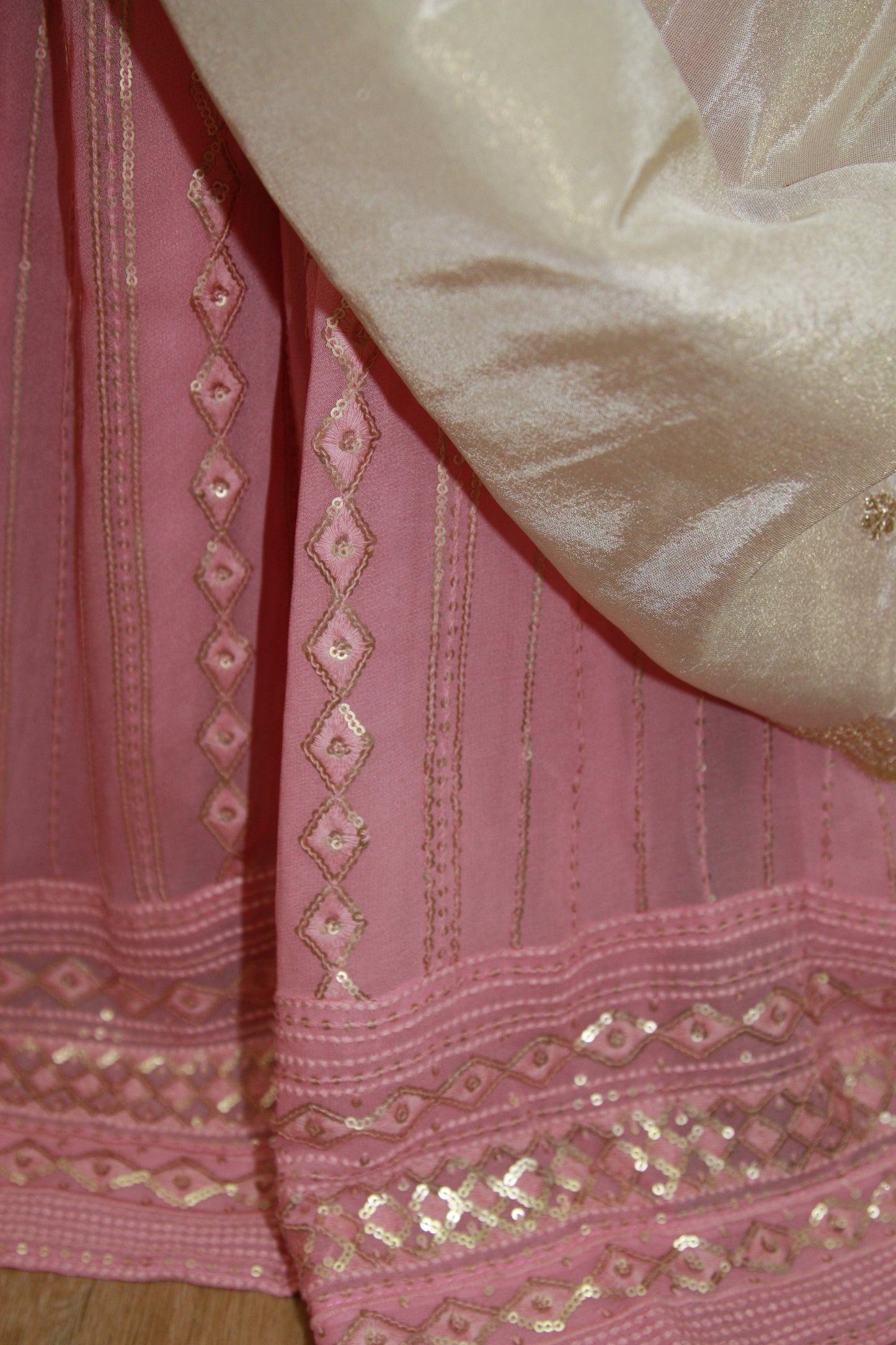 Light pink Chikankari Lehenga with Sequin Work & Cream Tissue Dupatta