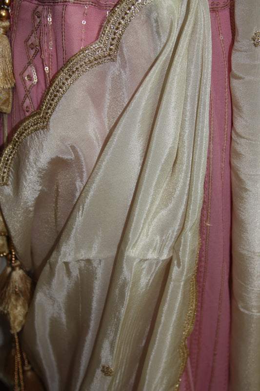 Light pink Chikankari Lehenga with Sequin Work & Cream Tissue Dupatta