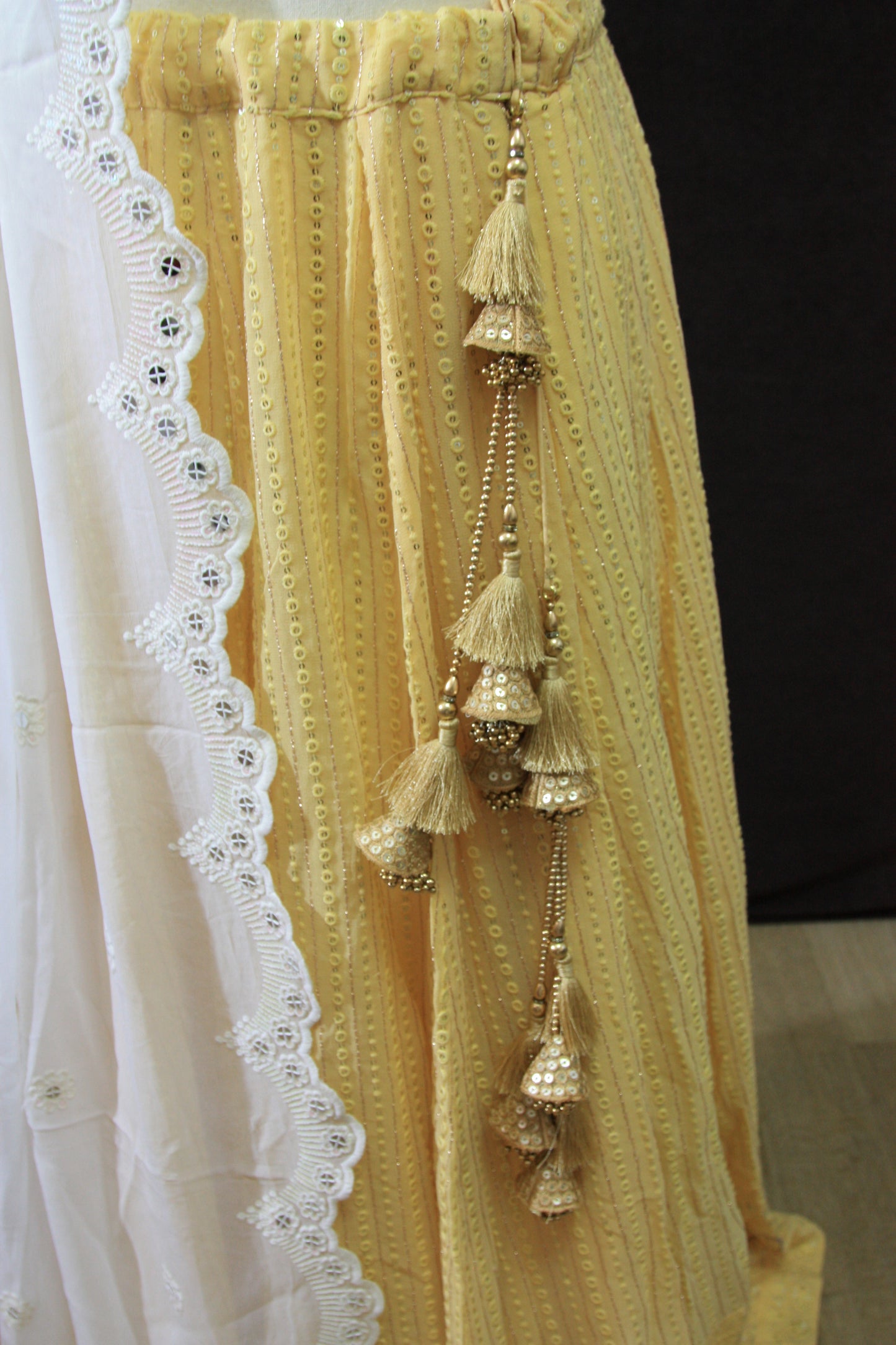 Sunny Yellow Embroidered Lehenga with White Dupatta