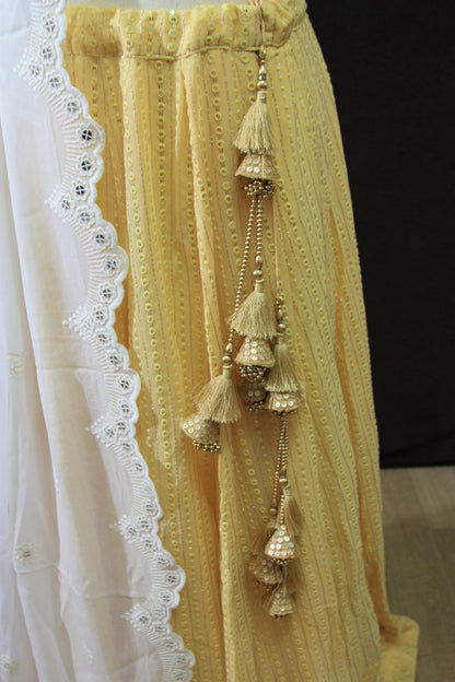 Sunny Yellow Embroidered Lehenga with White Dupatta