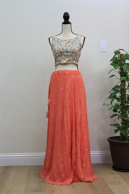 Orange Georgette Lehenga with Printed Blouse