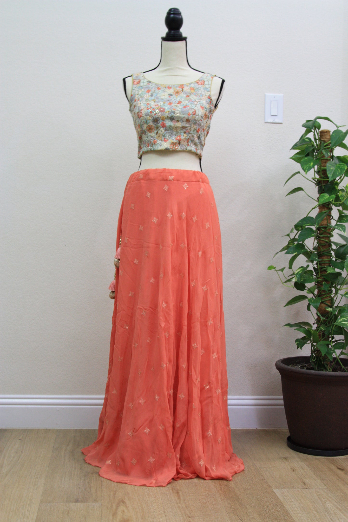 Orange Georgette Lehenga with Printed Blouse
